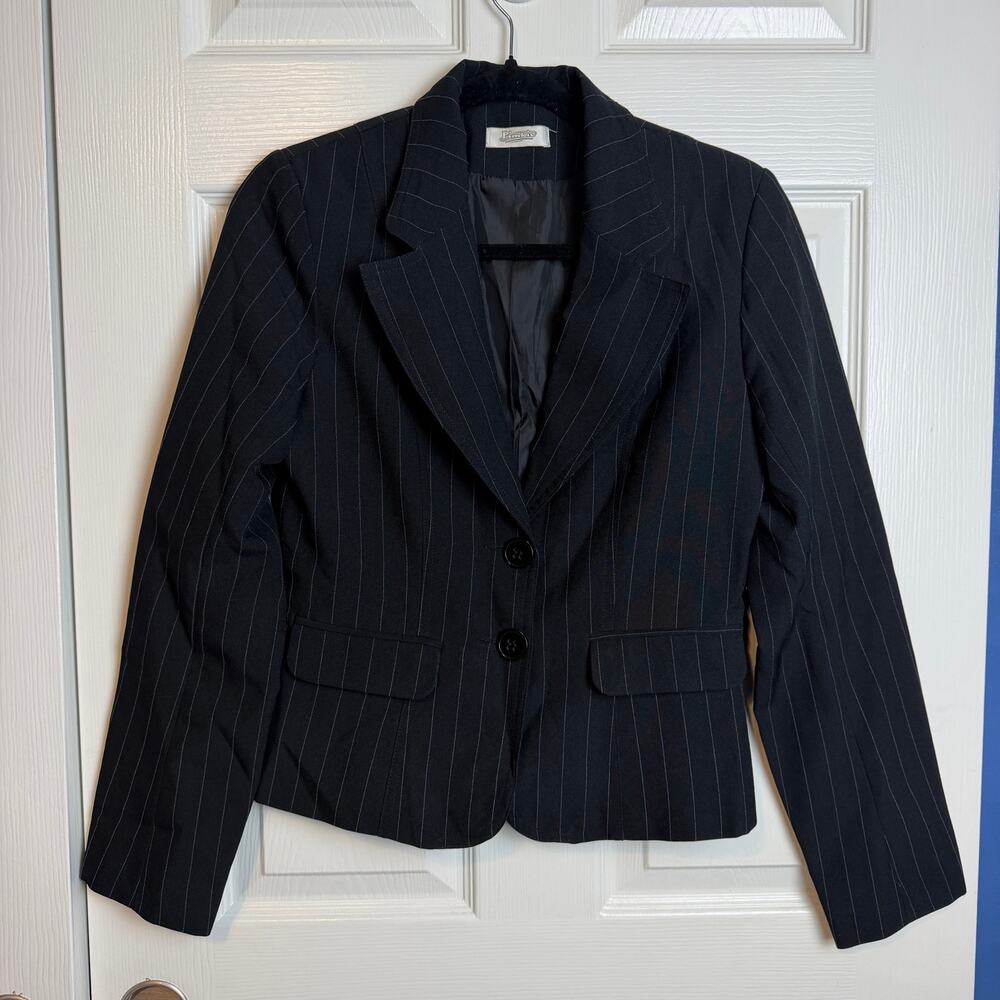 Pimkie Women's Black Pinstripe Tailored Blazer EU 36 Small Two Button